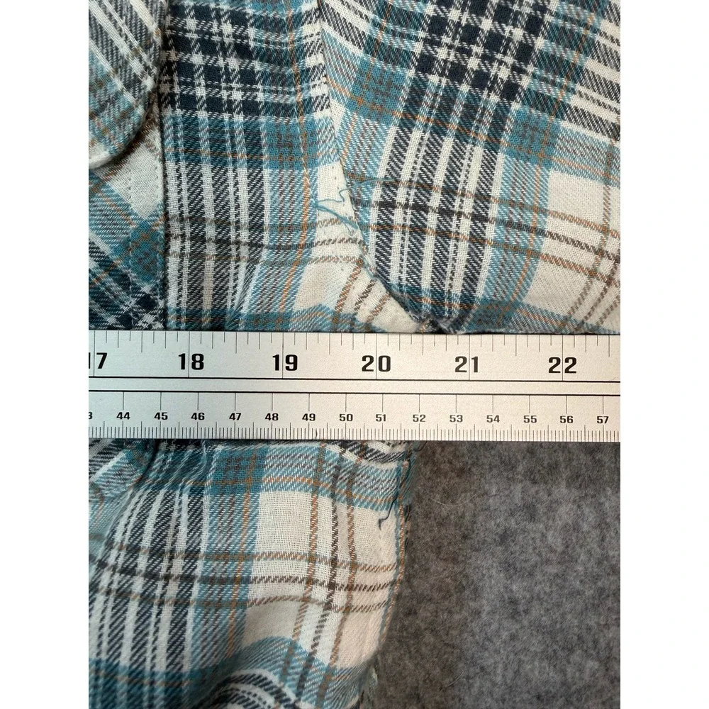 Wrangler Mens Quilted Flannel Shirt Jacket Teal White Plaid Cotton Size S